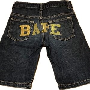 Bape Dark Denim Shorts with Gold Stitching